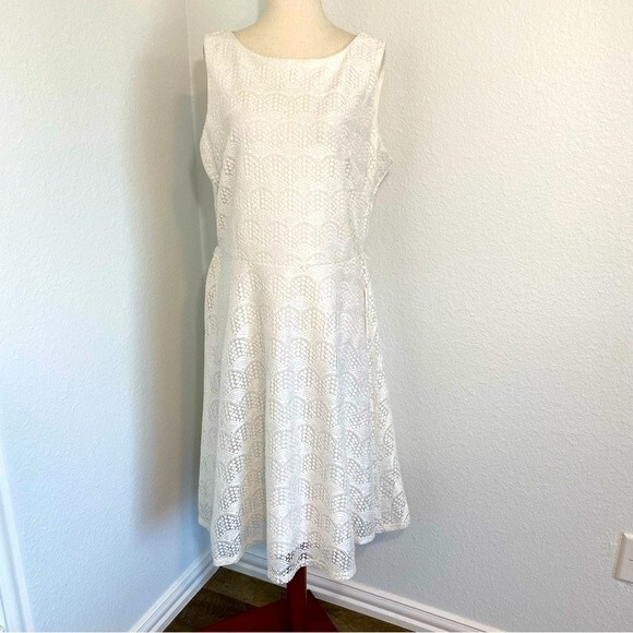 Danny & Nicole Ivory White Sleeveless Fit & Flare Lacey Crochet Sexy Size 14 - Picture 1 of 10
